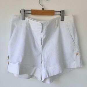 Theory White Linen Stretch Walking Cuffed Shorts. Vintage 1990's. Size 10